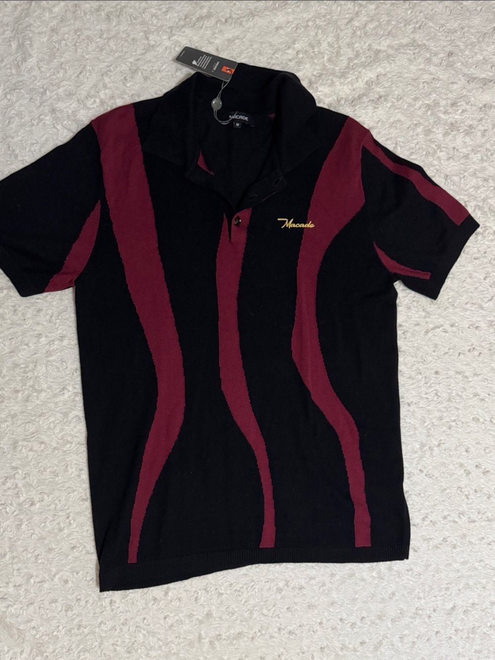 Macario Maroon & Black Short-Sleeve Wave-Stripe Polo
